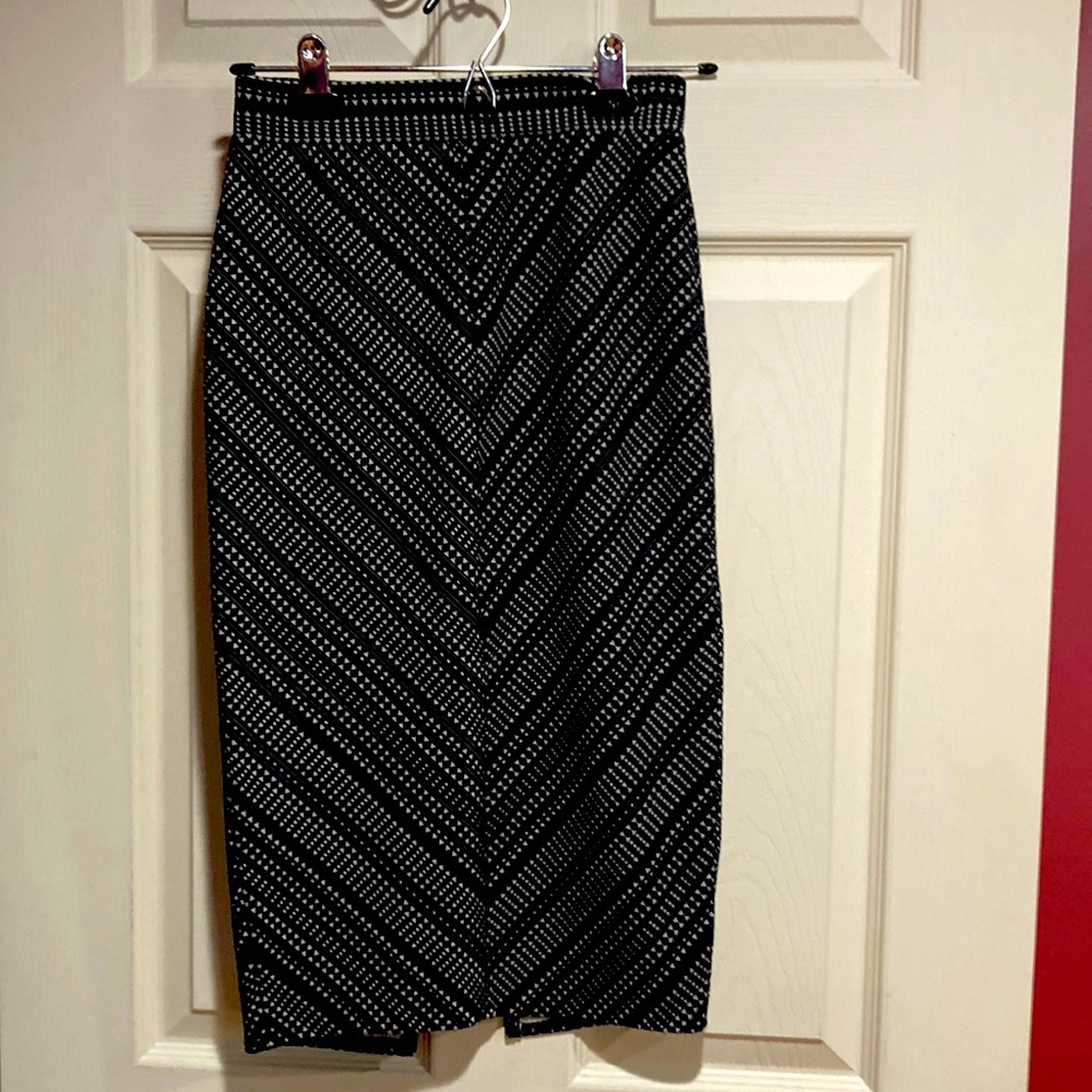 Silence+Noise Black & White “pencil” slip on skirt with a slit in the back.